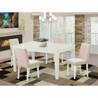Set Tavolo da Pranzo Rettangolare da Cucina - Tavolo da 5 pezzi e 4 sedie - Gambe Bianco Lino - Tessuto Beige Chiaro