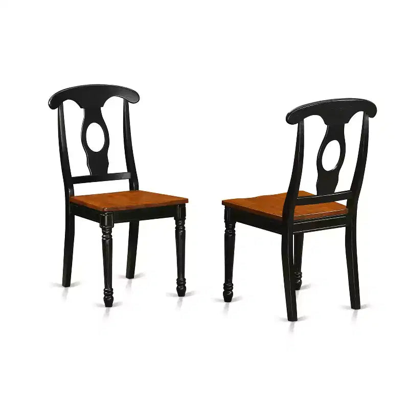 HomeStock Tavolo da pranzo con piano in legno massello nero e ciliegio a 7 pezzi con 6 sedie