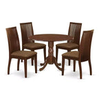 HomeStock 5-Piece Round Mahogany Finish Solid Wood Top Dining table with 4 Chairs with Drop Leaf