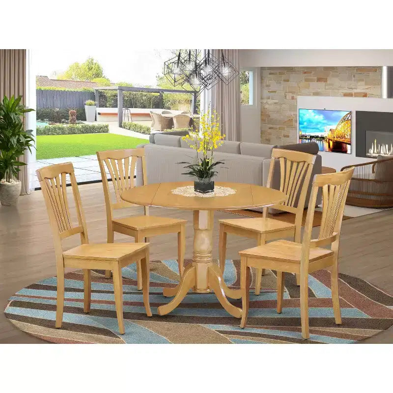 Set da pranzo rotondo - Set 5 pezzi tavolo e sedie - Tavolo da cucina 42" con ribaltina - Finitura rovere