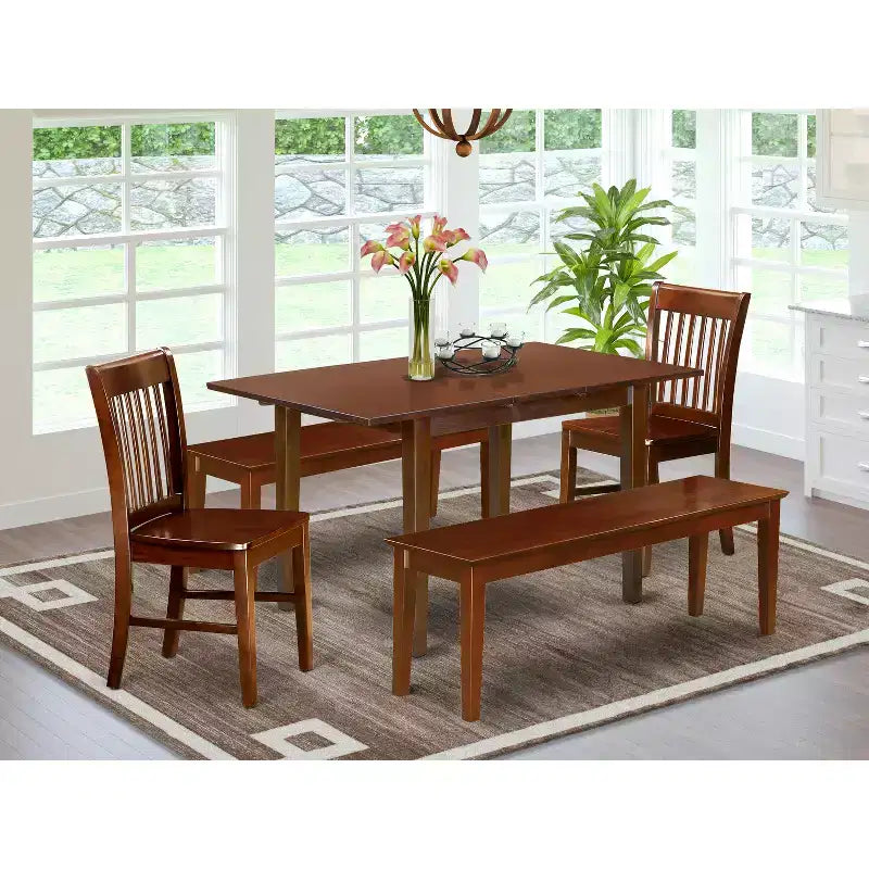 Tavolo da pranzo HomeStock rettangolare con piano in legno massello finitura mogano 5 pezzi con 4 sedie