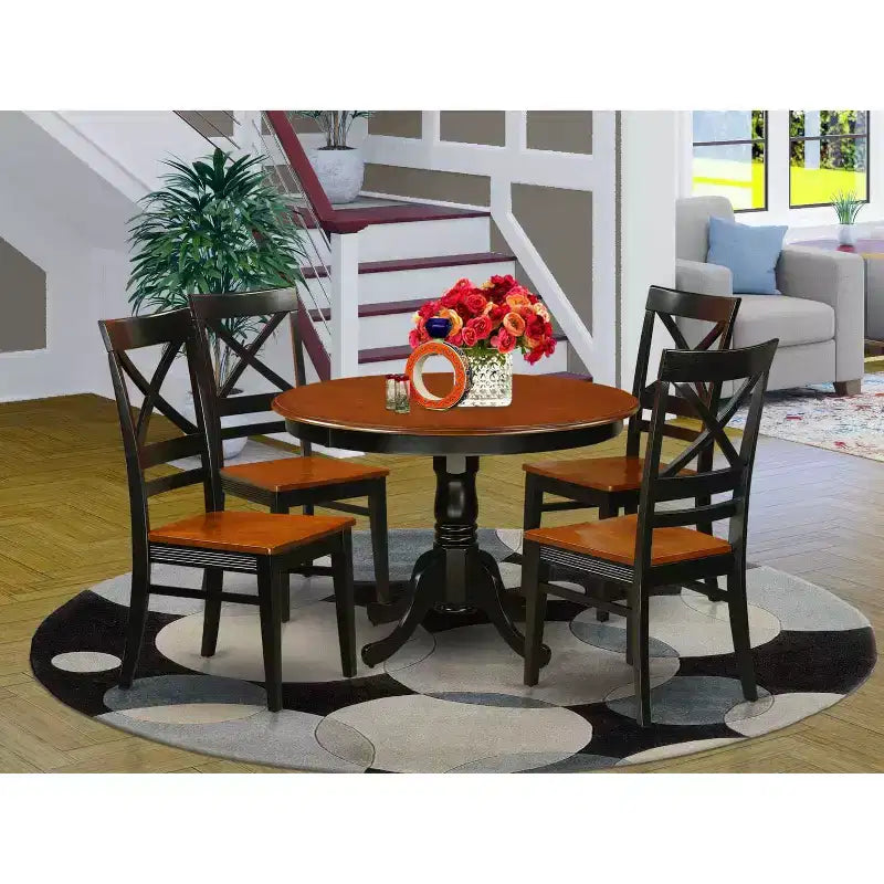 Set da pranzo da 5 pezzi - Tavolo da cucina rotondo e 4 sedie - Finitura ciliegio nero - Tavolo da 42 pollici