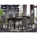 HomeStock Tavolo da pranzo rettangolare a 7 pezzi con piano in legno massiccio finitura nera e 6 sedie Parson
