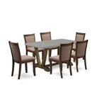 HomeStock 7-Piece Distressed Jacobean Finish Solid Wood Top Dining Table with 6 Parson-Chairs
