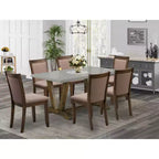 HomeStock Tavolo da Pranzo con 6 Sedie Parson, 7 Pezzi, in Legno Massello Finitura Jacobean Invecchiato
