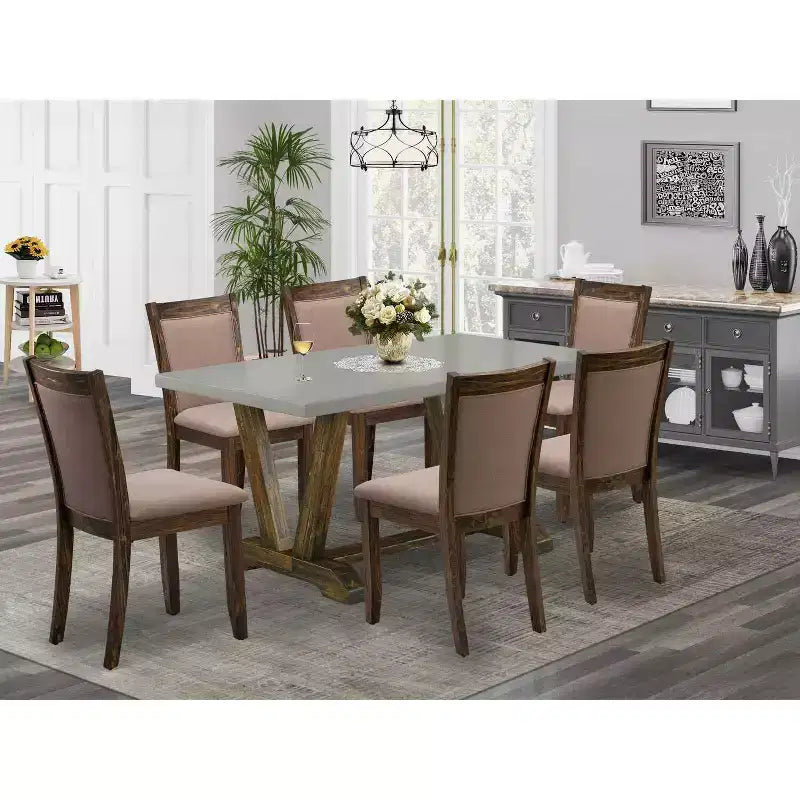 HomeStock Tavolo da Pranzo con 6 Sedie Parson, 7 Pezzi, in Legno Massello Finitura Jacobean Invecchiato