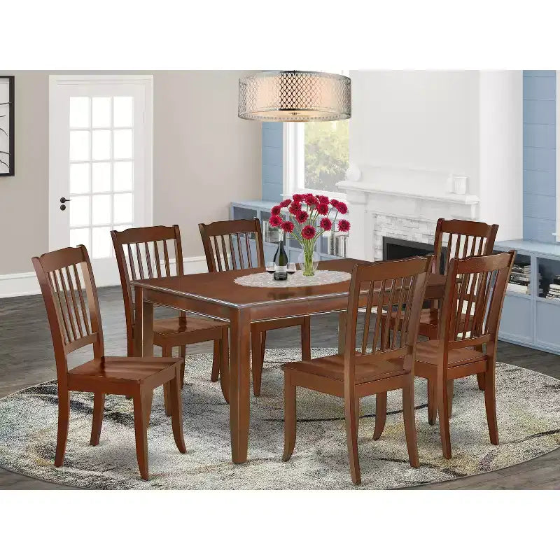 Set da pranzo rettangolare - Set 7 pezzi tavolo e sedie - Finitura mogano - Set da cucina - Tavolo da 60 pollici