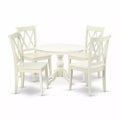 HomeStock 5-Piece Linen White Finish Solid Wood Top Dining table with 4-Chairs