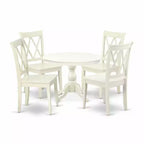 HomeStock 5-Piece Linen White Finish Solid Wood Top Dining table with 4-Chairs