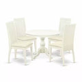 HomeStock 5-Piece Linen White Finish Solid Wood Top Dining table with 4 Chairs with Slat Back
