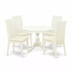 HomeStock 5-Piece Linen White Finish Solid Wood Top Dining table with 4 Chairs with Slat Back