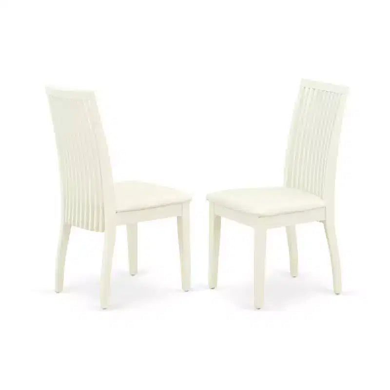 HomeStock tavolo da pranzo da 5 pezzi con piano in legno massello con finitura lino bianco e 4 sedie con schienale a doghe