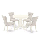 HomeStock 5-Piece Round Linen White Finish Solid Wood Top Dining Table with 4 Parson Chair
