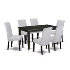 HomeStock 7-Piece Black Finish Solid Wood Top Dining Table with 6 Parson Chairs