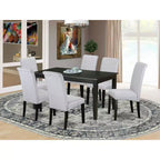 HomeStock Set da pranzo 7 pezzi, tavolo con piano in legno massello e 6 sedie Parson, finitura nera
