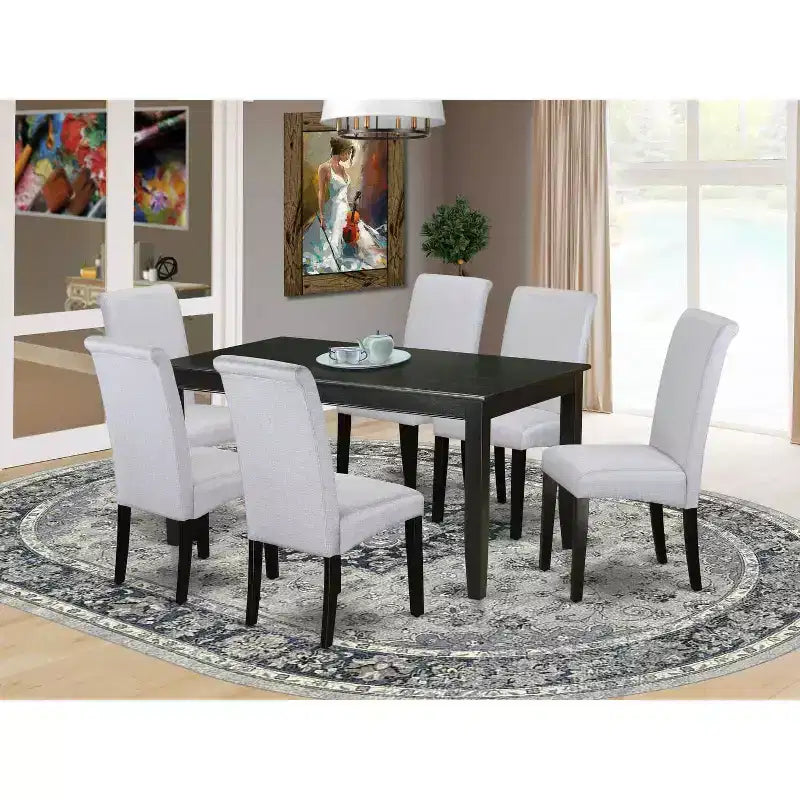 HomeStock Set da pranzo 7 pezzi, tavolo con piano in legno massello e 6 sedie Parson, finitura nera