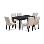 HomeStock 7-Piece Rectangle Black Finish Solid Wood Top Dining Table with 6 Chairs