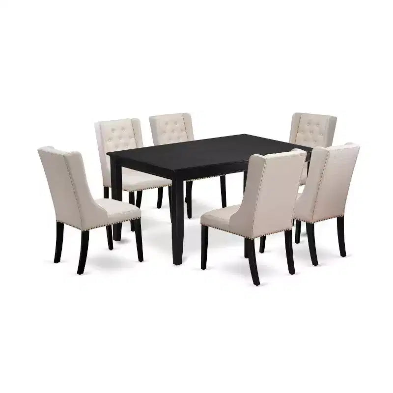 HomeStock 7-Piece Rectangle Black Finish Solid Wood Top Dining Table with 6 Chairs