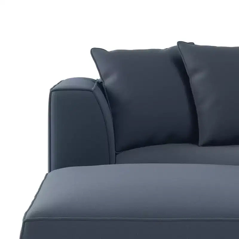 Divano angolare in velluto con chaise longue a destra e pouf HL Home Furnishings