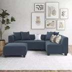 Divano angolare in velluto con chaise longue a destra e pouf HL Home Furnishings