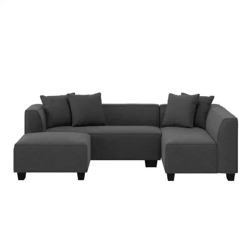 Divano angolare in velluto con chaise longue a destra e pouf HL Home Furnishings