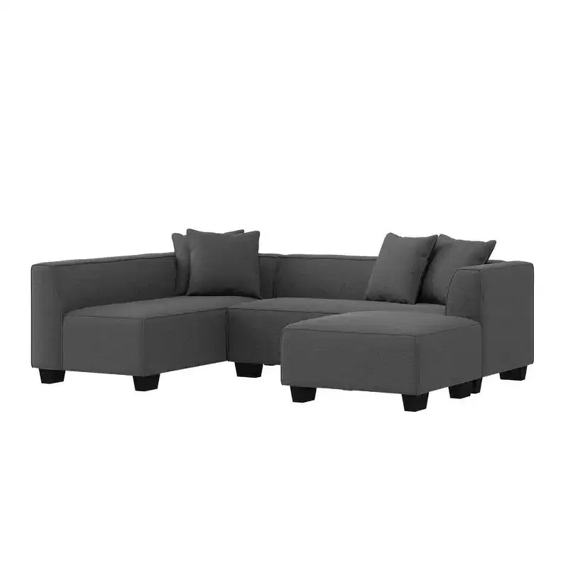 Divano angolare in velluto con chaise longue a destra e pouf HL Home Furnishings