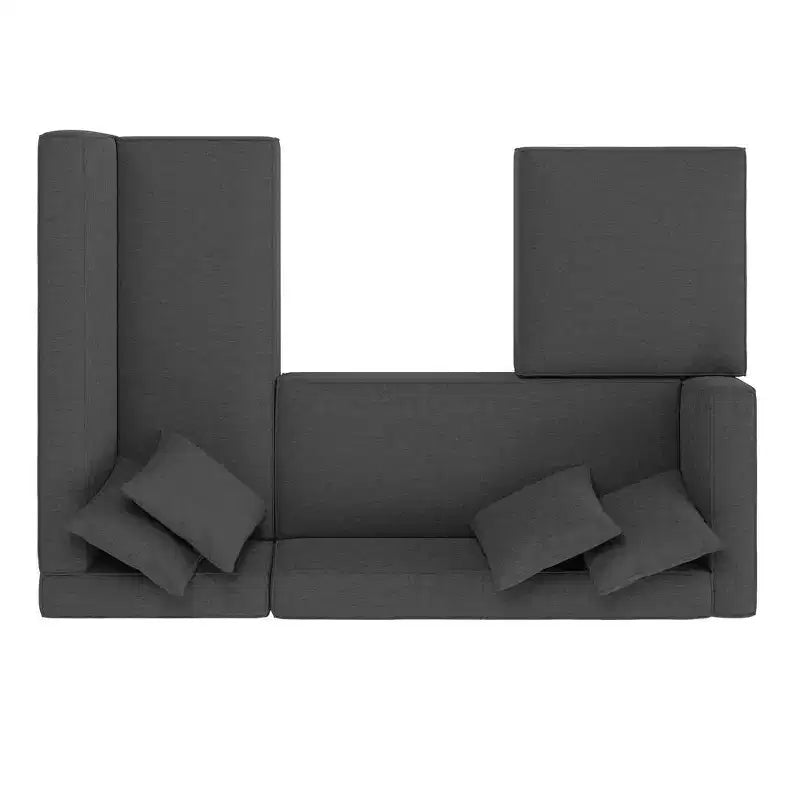 Divano angolare in velluto con chaise longue a destra e pouf HL Home Furnishings
