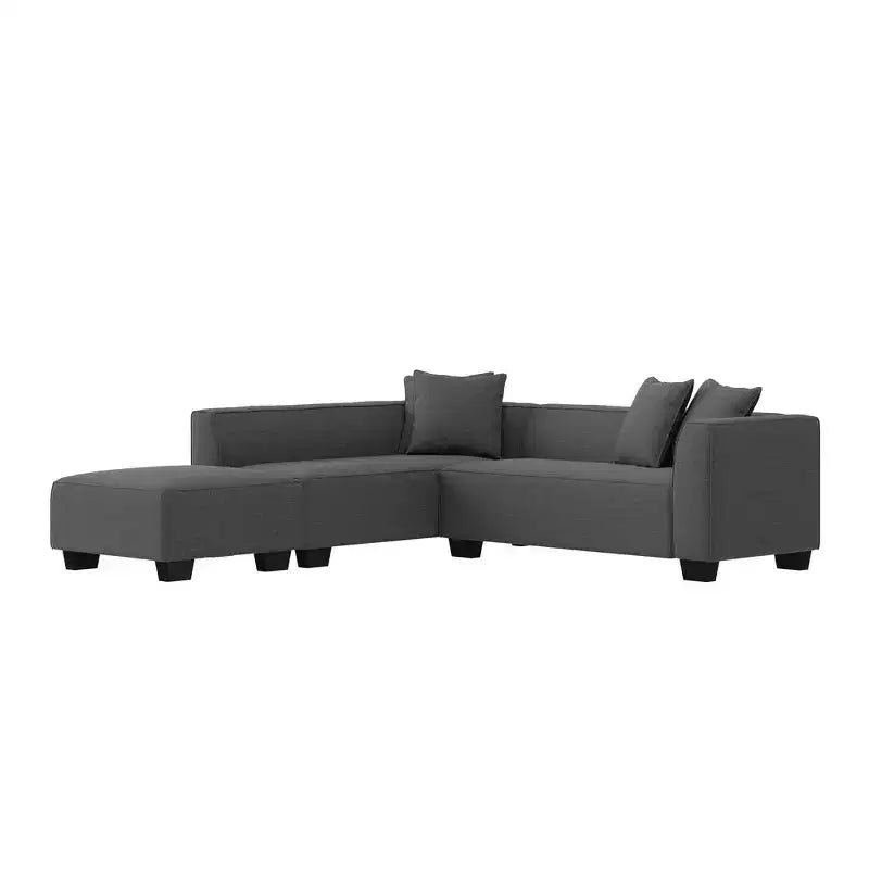 Divano angolare in velluto con chaise longue a destra e pouf HL Home Furnishings
