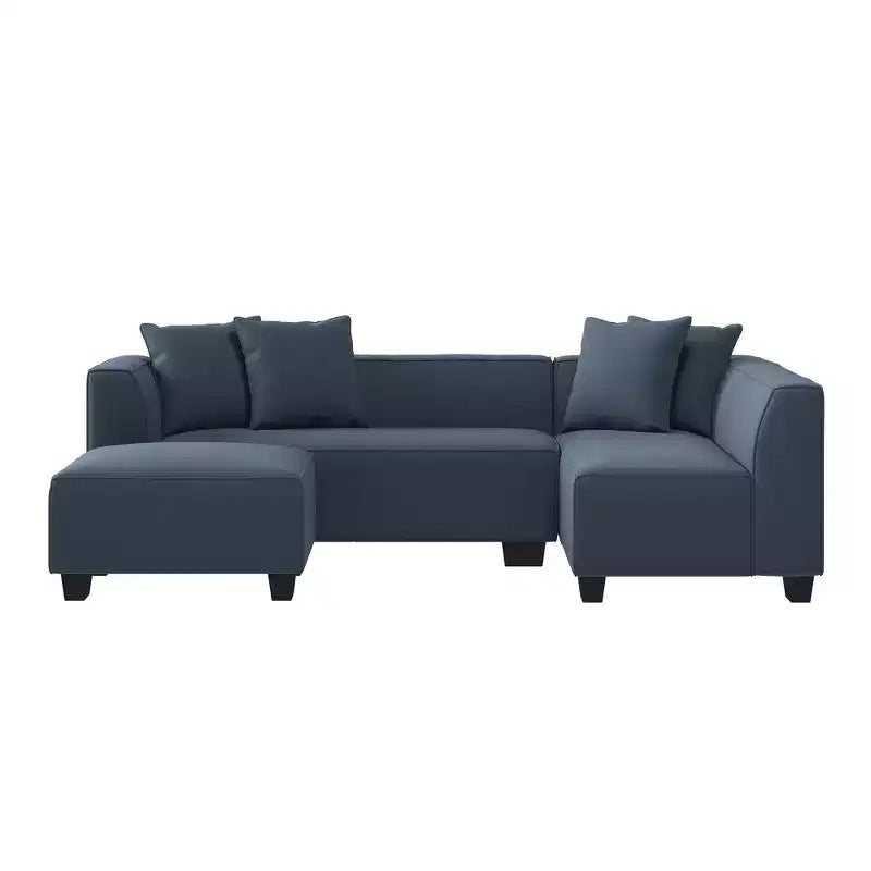 Divano angolare in velluto con chaise longue a destra e pouf HL Home Furnishings
