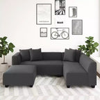 Divano angolare in velluto con chaise longue a destra e pouf HL Home Furnishings