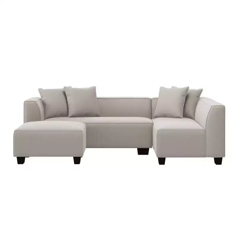 Divano angolare in velluto con chaise longue a destra e pouf HL Home Furnishings