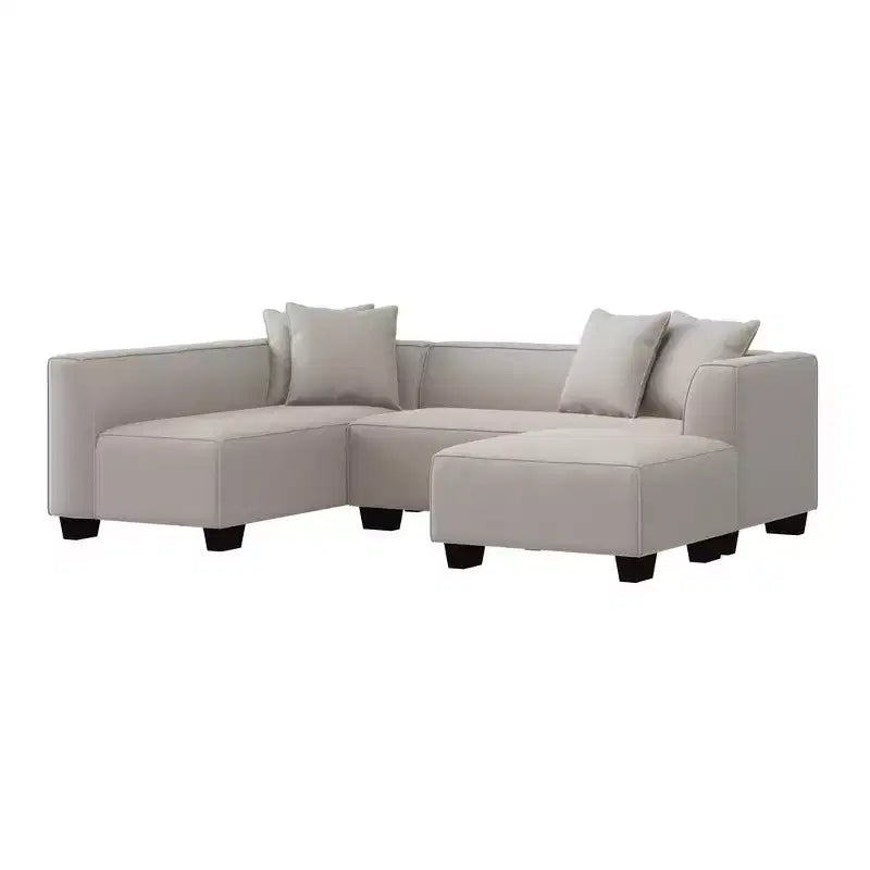 Divano angolare in velluto con chaise longue a destra e pouf HL Home Furnishings