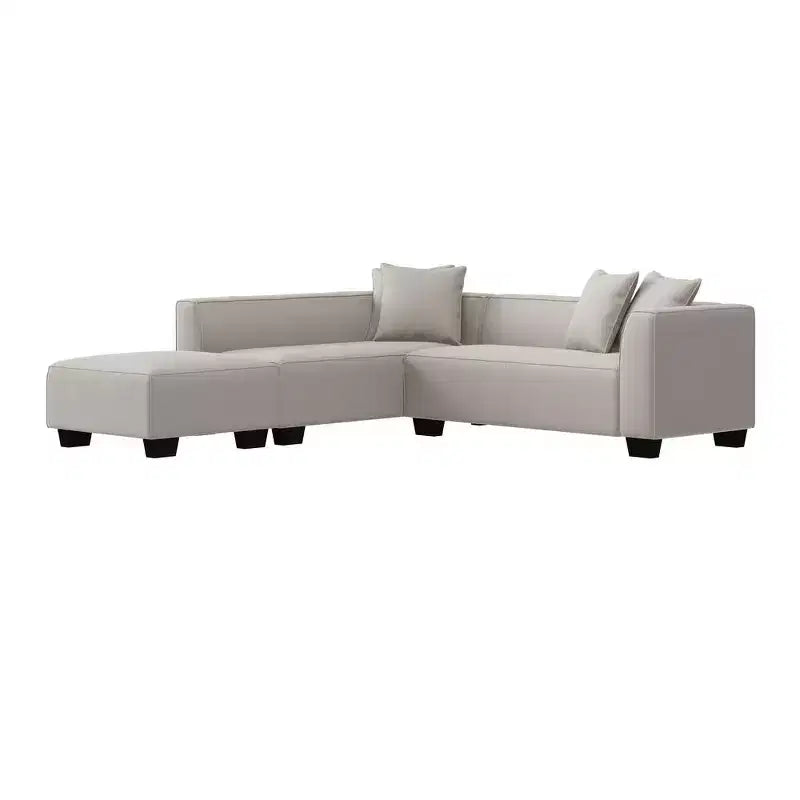 Divano angolare in velluto con chaise longue a destra e pouf HL Home Furnishings