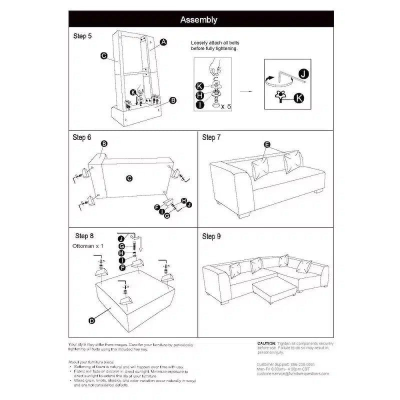Divano angolare in velluto con chaise longue a destra e pouf HL Home Furnishings