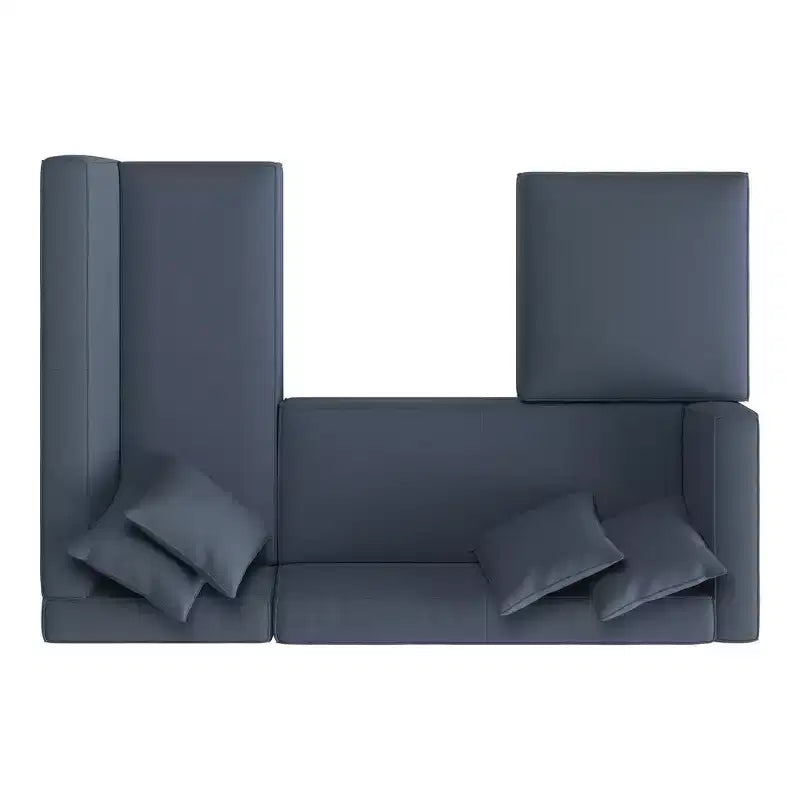 Divano angolare in velluto con chaise longue a destra e pouf HL Home Furnishings