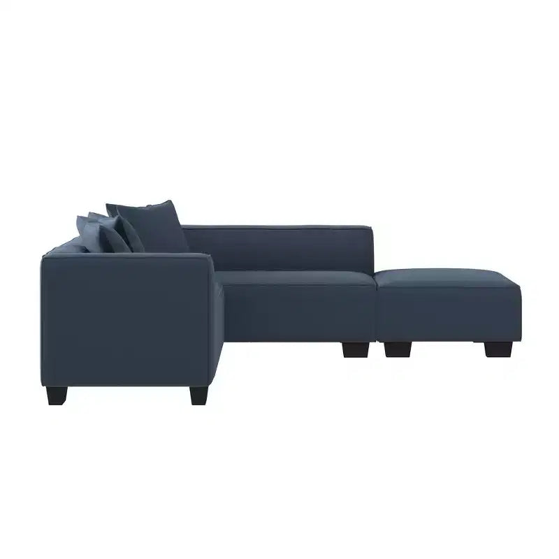 Divano angolare in velluto con chaise longue a destra e pouf HL Home Furnishings