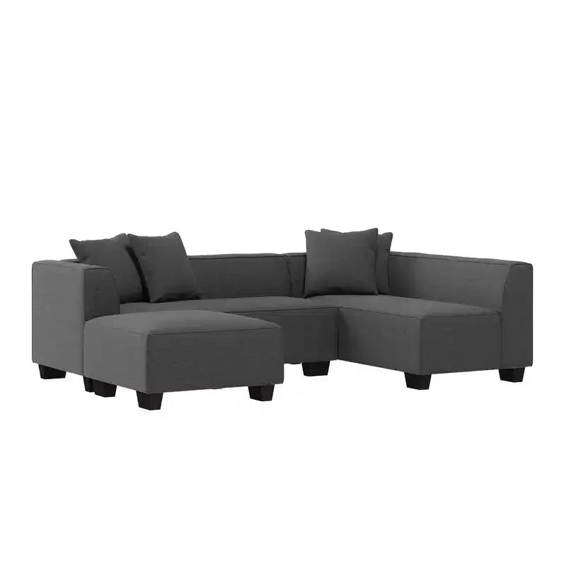 Sofá de canto em veludo HL Home Furnishings, com orientação para a direita e pufe