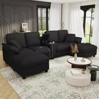 Polibi U-Shaped Corduroy Sectional Sofa with Hidden Storage Ottomans, USB Console & Cup Holders