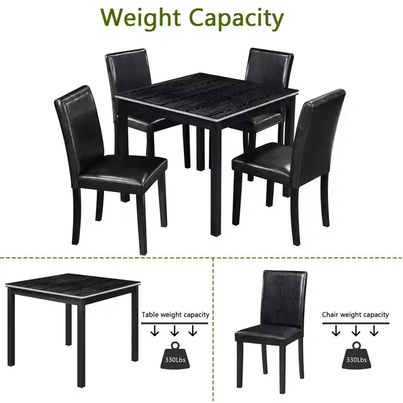 CLIHOME Set da pranzo in legno di 5 pezzi, set da tavolo con decorazione in cristallo per cucina con tavolo quadrato e 4 sedie imbottite