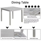CLIHOME Set da pranzo in legno di 5 pezzi, set da tavolo con decorazione in cristallo per cucina con tavolo quadrato e 4 sedie imbottite
