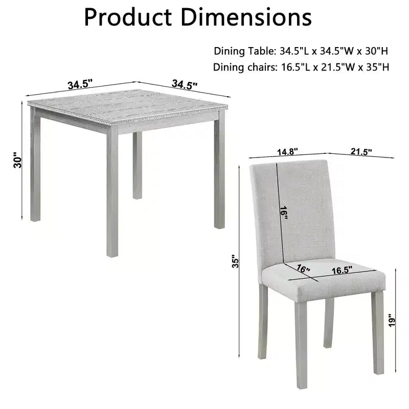 CLIHOME Set da pranzo in legno di 5 pezzi, set da tavolo con decorazione in cristallo per cucina con tavolo quadrato e 4 sedie imbottite