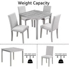 CLIHOME Set da pranzo in legno di 5 pezzi, set da tavolo con decorazione in cristallo per cucina con tavolo quadrato e 4 sedie imbottite