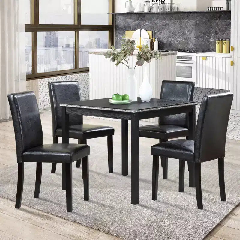 Set da pranzo in legno CLIHOME da 5 pezzi, set da tavolo con decorazione in cristallo per cucina, con tavolo quadrato e 4 sedie imbottite