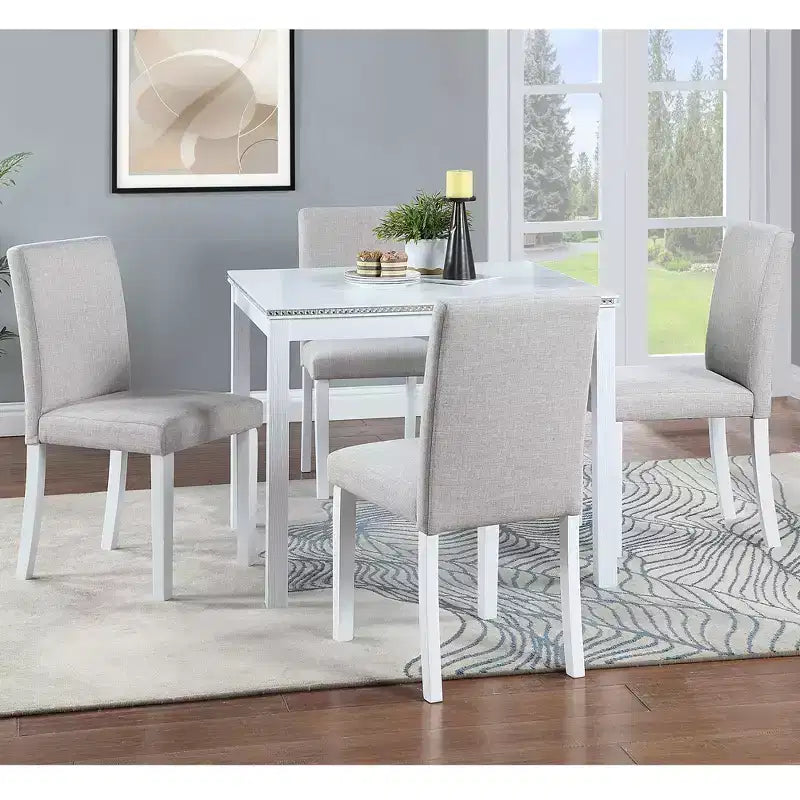 Set da pranzo in legno CLIHOME da 5 pezzi, set da tavolo con decorazione in cristallo per cucina, con tavolo quadrato e 4 sedie imbottite