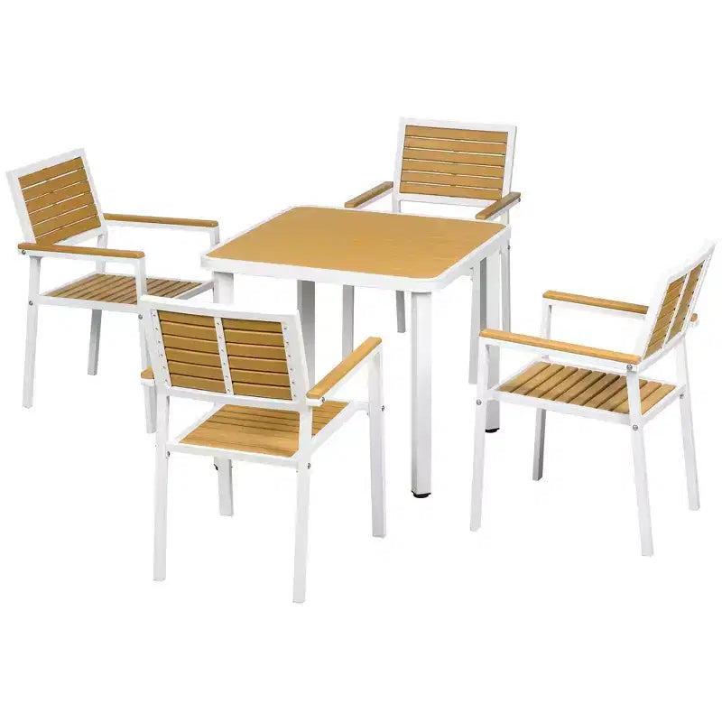 Set da pranzo da esterno da 5 pezzi per 4 persone, set di mobili da giardino in rattan intrecciato, set da tavolo e sedie da giardino con cuscini, piano del tavolo quadrato in metallo