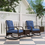 Set mobili da patio in vimini da 3 pezzi, sedie a dondolo da esterno in rattan PE con tavolino, cuscini per portico