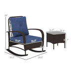 Set mobili da patio in vimini da 3 pezzi, sedie a dondolo da esterno in rattan PE con tavolino, cuscini per portico