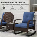 Set mobili da patio in vimini da 3 pezzi, sedie a dondolo da esterno in rattan PE con tavolino, cuscini per portico