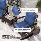 Set mobili da patio in vimini da 3 pezzi, sedie a dondolo da esterno in rattan PE con tavolino, cuscini per portico