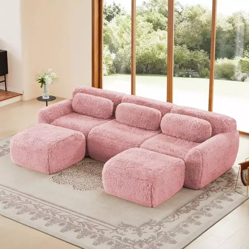 Divano componibile senza struttura a U marrone da 114.6 pollici con cuscini decorativi e 2 pouf, spugna ad alta densità 32D per soggiorni